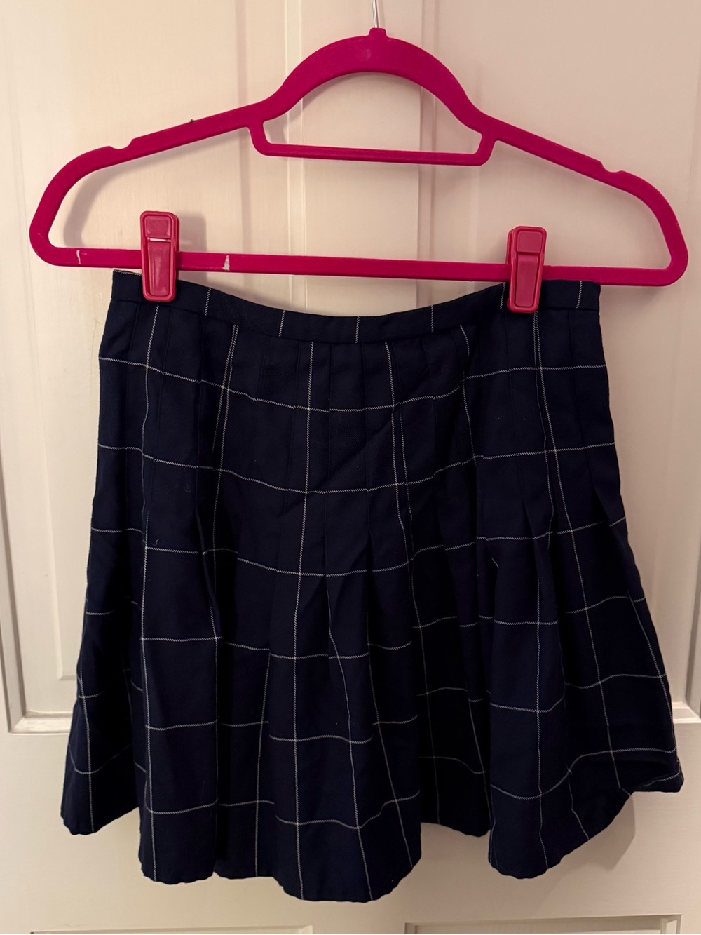 Superdry Navy Windowpane Pleated Skater Skirt